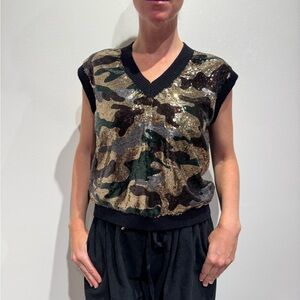 Camo Sequin V-Neck Tank Top